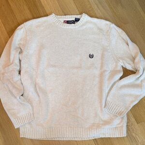 Chaps Men's Cream Crewneck Sweater with Embroidered Crest - Ivory Knit